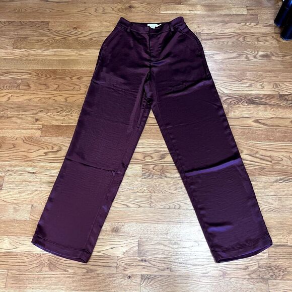 Good‎ American Washed Satin Straight Leg Pants In Malbec Burgundy Size 2/26 - Picture 2 of 5